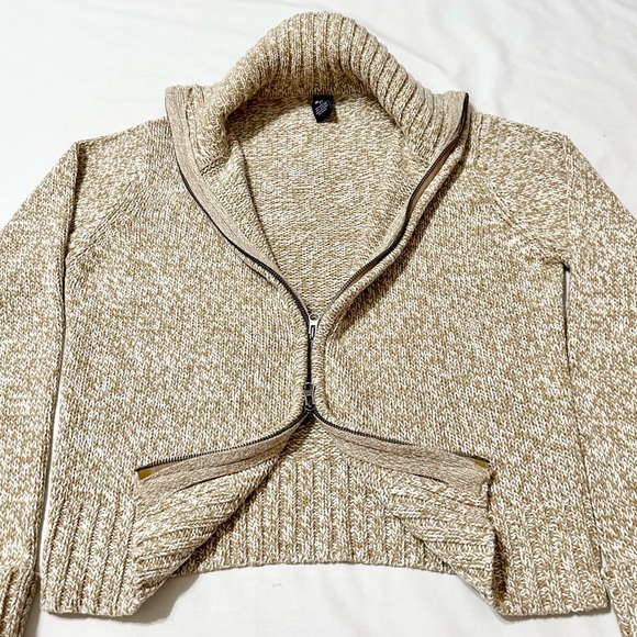 Vintage Gap Women’s Chunky Knit Sweater w/Full Zip Front, Marled Camel/White - L - Picture 8 of 15